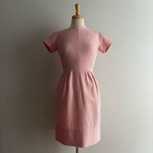 Vintage 1960s Pink & White Candy Stripe Low Back Dress / 24 waist